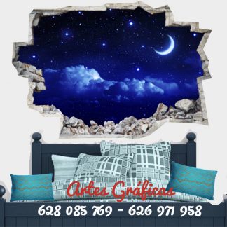 vinilo decorativos y adhesivo para pared de luna en noche estrellada para cabecero o salon