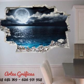 vinilo decorativos y adhesivo para pared de luna llena sobre el mar para cabecero o salon