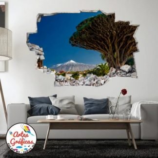vinilo decorativos y adhesivo de el volcan Teide con un árbol drago tipico de la region en la isla de Tenerife de las islas Canarias