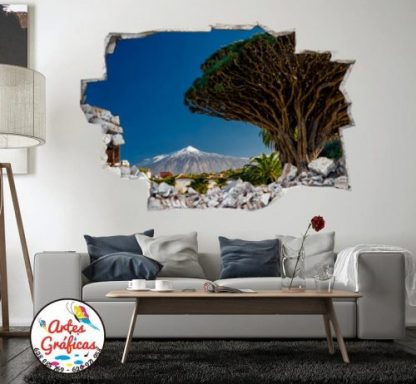 vinilo decorativos y adhesivo de el volcan Teide con un árbol drago tipico de la region en la isla de Tenerife de las islas Canarias