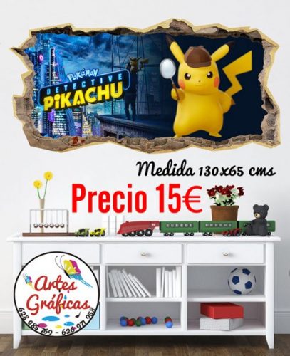 vinilo decorativo y adhesivo para pared de la pelicula del pikachu en habitacion infantil