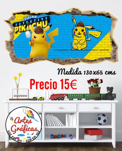 vinilo decorativo y adhesivo para pared de la pelicula del pikachu en habitacion infantil