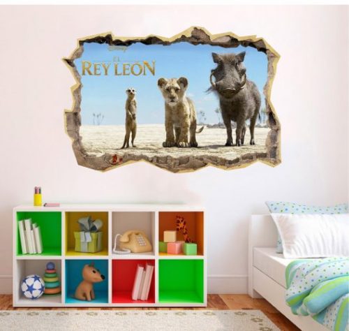 vinilo decorativo y adhesivo para pared de la pelicula del rey leon en habitacion infantil