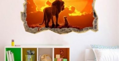 vinilo decorativo y adhesivo para pared de la pelicula del rey leon en habitacion infantil